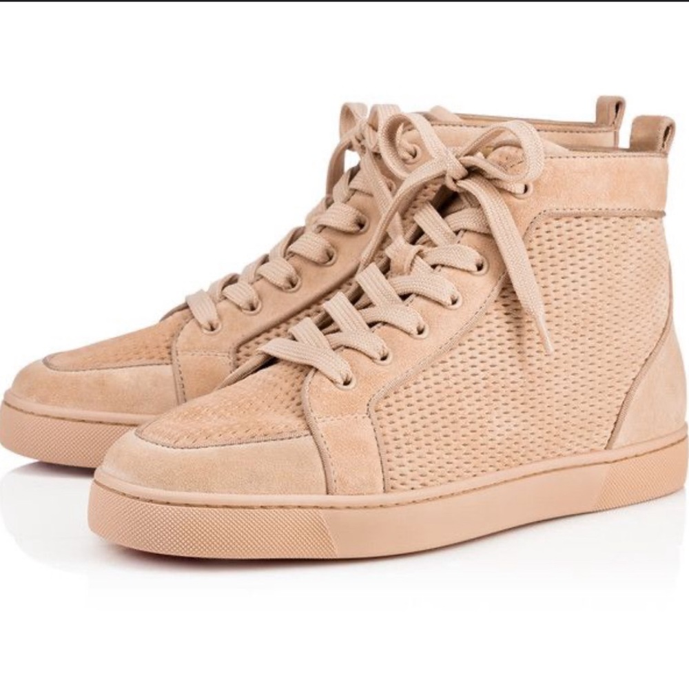 Christian Louboutin Men's High-Top Sneakers in Beige Suede